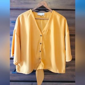 PINK ROSE short sleeve top with ties at the bottom